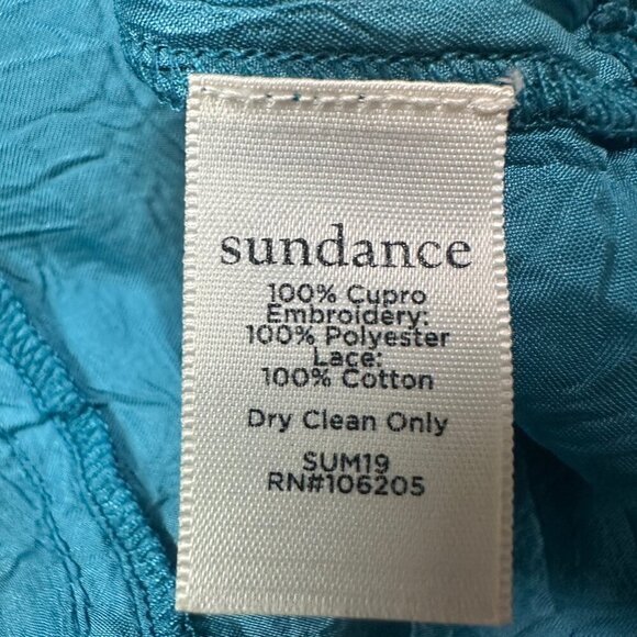Sundance Boho Blue Teal Floral Embroidered Silky Short Cupro Dress Petite Small - Picture 7 of 7